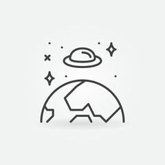 UFO in Space and Earth vector Extraterrestrial life concept thin line icon