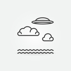 UFO Flying Saucer over Sea vector concept line icon or symbol