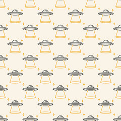 Alien Spaceship vector UFO Invasion outline colored seamless pattern © tentacula