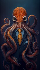 Corporate Octopus CEO in Business Suit, Generatrive AI