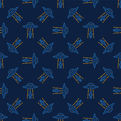 UFO Abducting a Man vector UFO colored seamless pattern