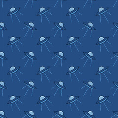 UFO vector concept creative blue seamless pattern