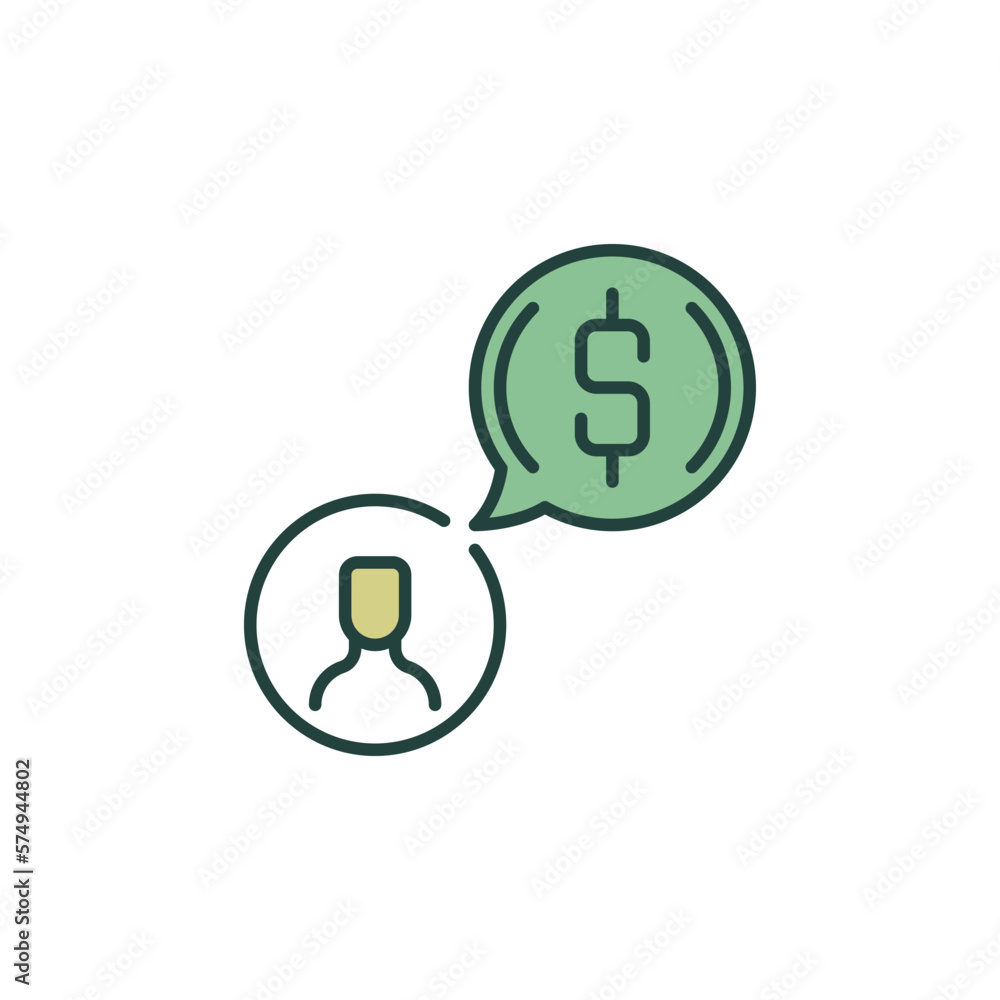 Poster man and speech bubble with dollar vector concept colored icon
