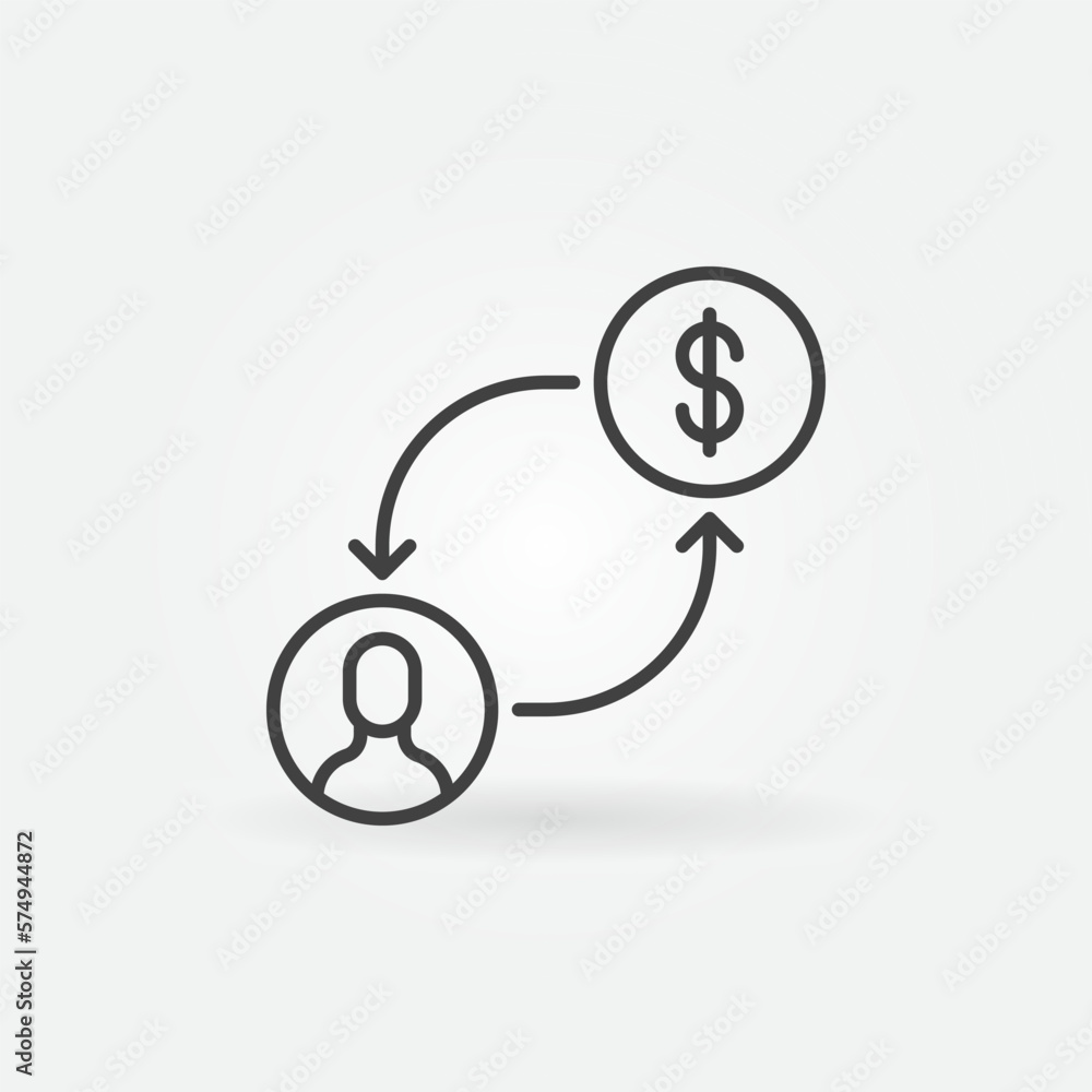Poster man with dollar sign connected with arrows vector bribery line icon