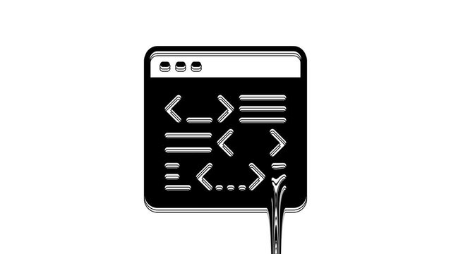 Black Software, web developer programming code icon isolated on white background. Javascript computer script random parts of program code. 4K Video motion graphic animation
