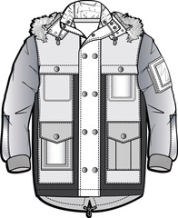 illustration vector jacket clothing clothes drawings design collar belted contarasting puffa gilet trim kidswear outwear younger baby caqoule pocho raincoat anorak kids wool coat parka boys fur  - obrazy, fototapety, plakaty