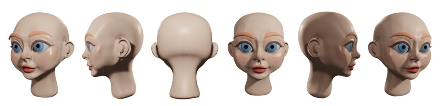 3D render of a bald head of cartoon character