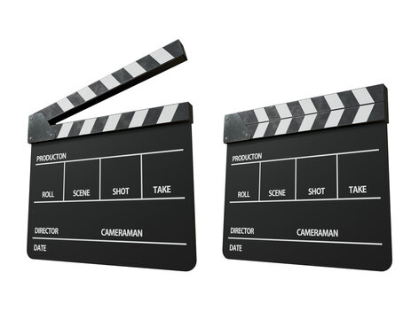 3d rendering of open and closed clapperboard perspective view