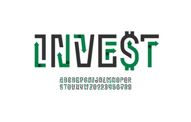 3D font arrows alphabet from segment line, technology lines style letters and numbers, vector illustration 10EPS