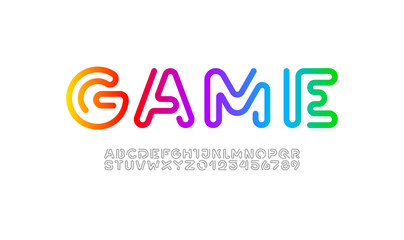 Digital style alphabet, font from rounded line, letters and numbers made in linear style, vector illustration 10EPS