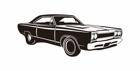 vector classic car in black and white 