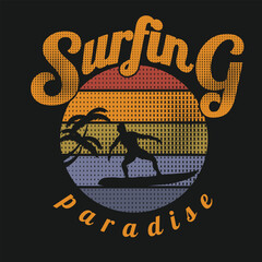 Vintage surfer logo. Vector image. Ocean, active rest.