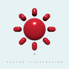 Sun filled icon, red color. Realistic 3d symbol icon design. vector illustration