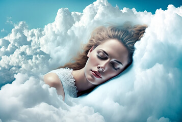 Fototapeta woman sleeping on a cloud obraz