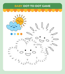 Dot-to-dot game for children, Sun cloudy weather, Spring children game