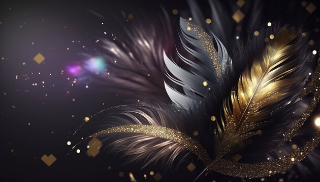 Set of Very Bright and Extremely Detailed Golden Feathers Generated by AI