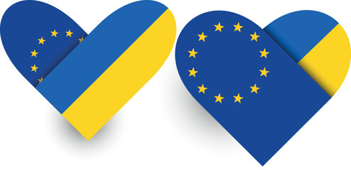  flag icon EU Europe Union and UA Ukraine, European and Ukrainian flags create a heart 