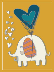 greeting card white elephant with balloon