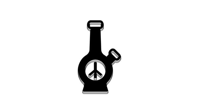 Black Glass bong for smoking marijuana or cannabis icon isolated on white background. 4K Video motion graphic animation