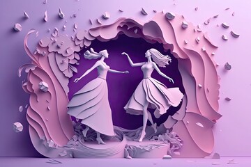 Obraz premium 3D purple pastel color with two persons dancing. Generative AI