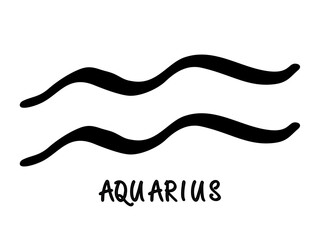 Astrological Aquarius zodiac sign. Hand drawn vector illustration. Simple ink sketch art. Horoscope sign. Tattoo Aquarius zodiac vector symbol. Isolated on white background
