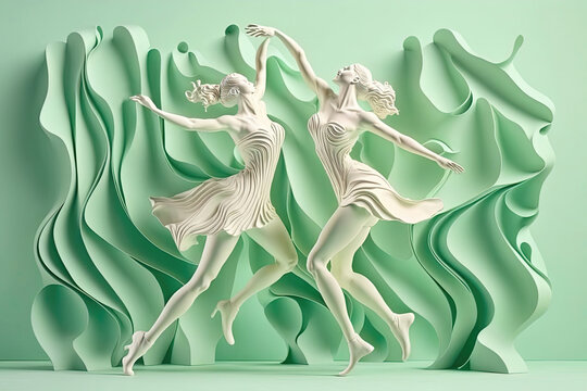 3D green pastel color with two persons dancing. Generative AI © AdriFerrer