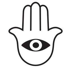 Hamsa, hand of Fatima. Icon. Religion symbol. Line art style design isolated on white background. Vector illustration