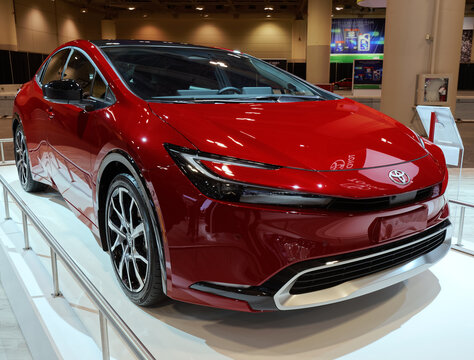 TORONTO-FEBRUARY 22, 2023: Toyota Prius Prime at the 2023 Canadian International Auto Show in Toronto