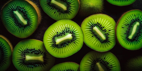 Beautiful background of green sliced ​​kiwis, Generative AI