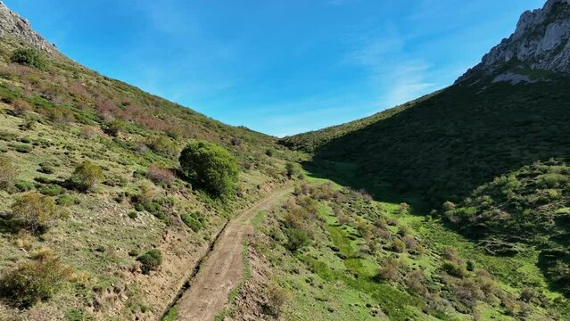 Cubillas de Arbas mountains aerial view, rail track