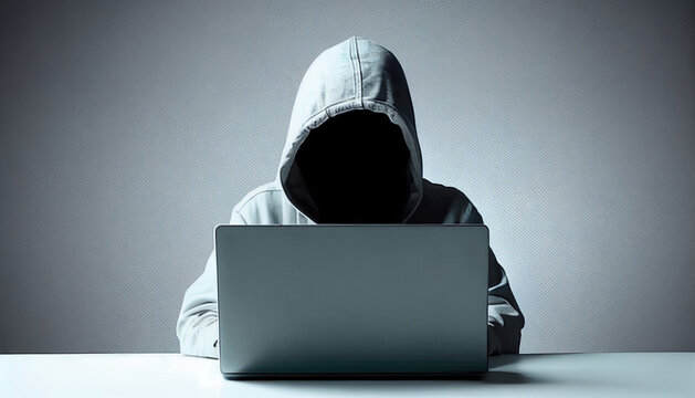 Anonymous hacker with white hoodie typing computer laptop. Concept of ethical hacking. Cybersecurity, Cybercrime, Cyberattack.