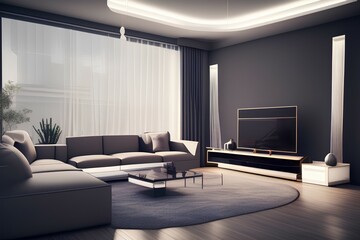 Modern living room with sofa and furniture - generative ai