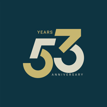 53rd, 53 Years Anniversary Logo, Golden Color, Vector Template Design element for birthday, invitation, wedding, jubilee and greeting card illustration.