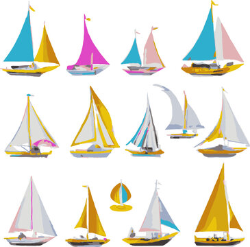 Set Of Sailing Shpis, Colorful Vector Icons Separated On White Background.