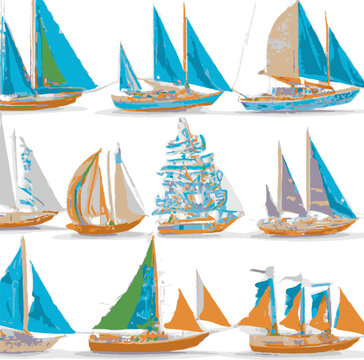 Different Types Of Sailing Shpis, Colorful Vector Icons Separated On White Background.