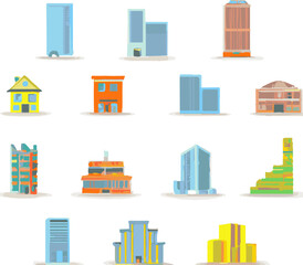 Generic Buildings Vector Icons Separated On White Background.