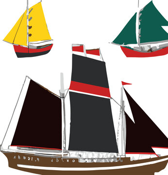 Vector Icons Of Sailing Ships.