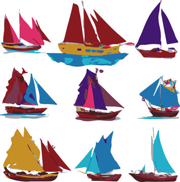 Various Vector Icons Of Sailing Ships.