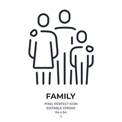 Family editable stroke outline icon isolated on white background flat vector illustration. Pixel perfect. 64 x 64.