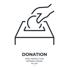 Donation and fundraising concept editable stroke outline icon isolated on white background flat vector illustration. Pixel perfect. 64 x 64.