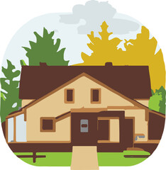 Vector Icon Of Canadian Single Family House.