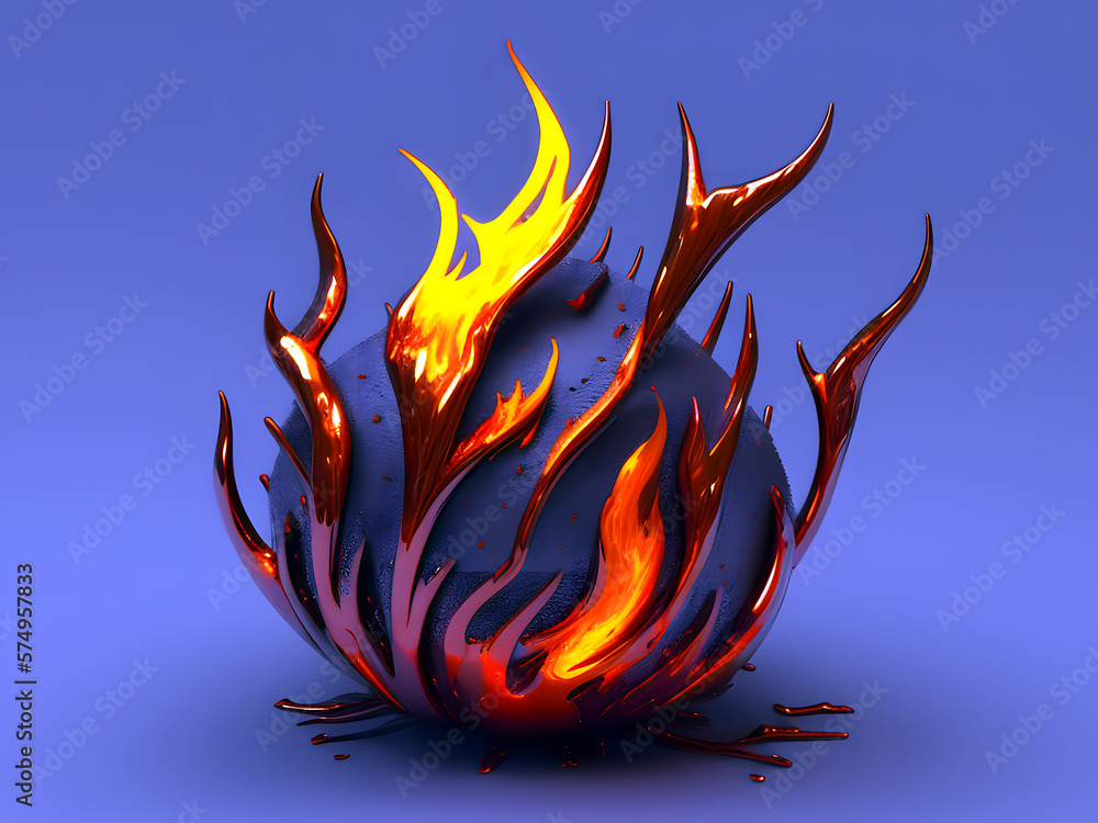Fototapete 3D metallig Style für y2k icon. Flammen und Glut. modern Rendering - generative Ai