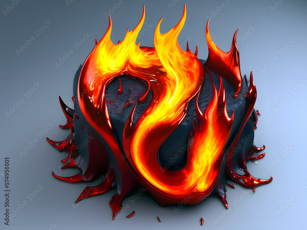 Fototapete 3D metallig Style für y2k icon. Flammen und Glut. modern Rendering - generative Ai