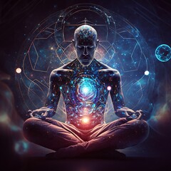 Portrait of Spiritual State of Meditation in Galactic Environment Generated by AI