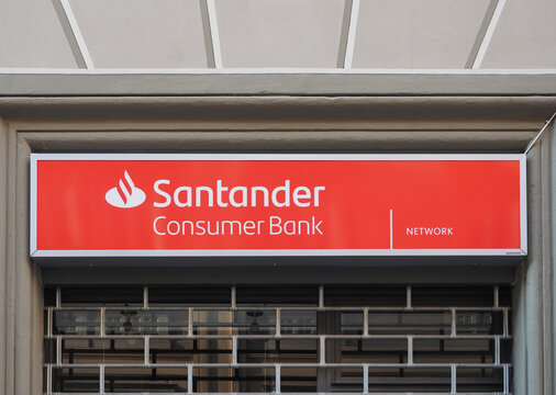 Santander bank shopfront sign in Turin