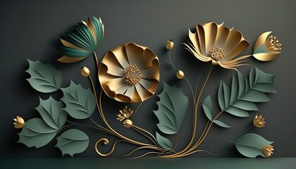 abstratc minimalistic gold flowers