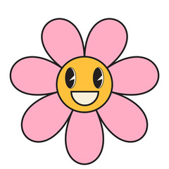 Groovy flower cartoon characters. Funny happy daisy with eyes and smile.