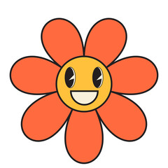 Groovy flower cartoon characters. Funny happy daisy with eyes and smile.