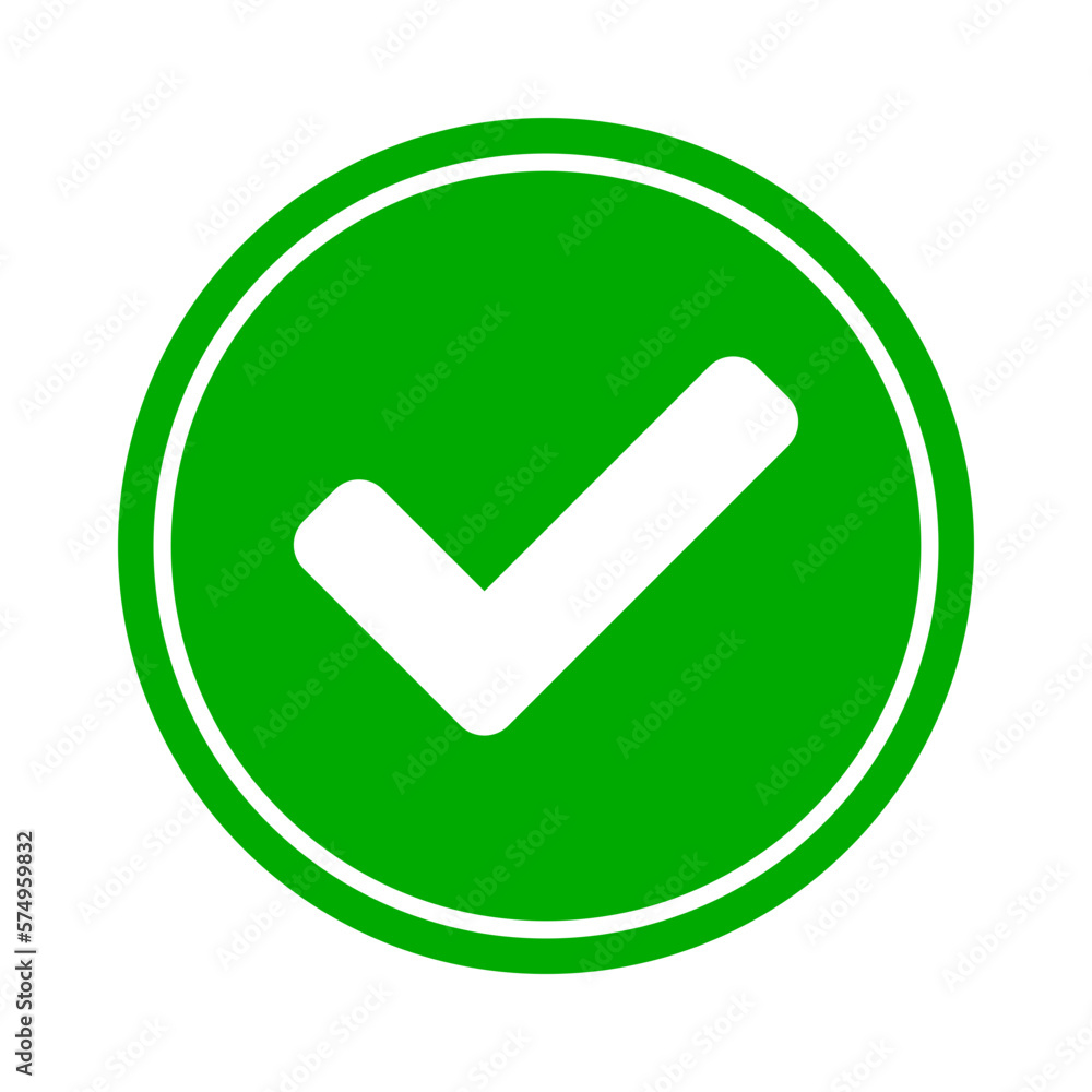 Poster round yes or right or approved accepted icon sign with checkmark tick in green circle. vector image.