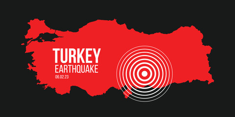 Turkey earthquake. Major earthquakes in eastern Turkey on February 6, 2023. Vector Illustration of the Black Map of Turkey on White Background.